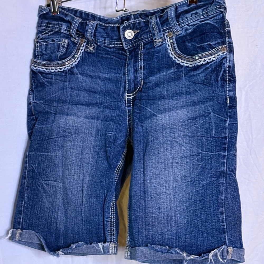 Classic Blue Jean Shorts with Lace Trim